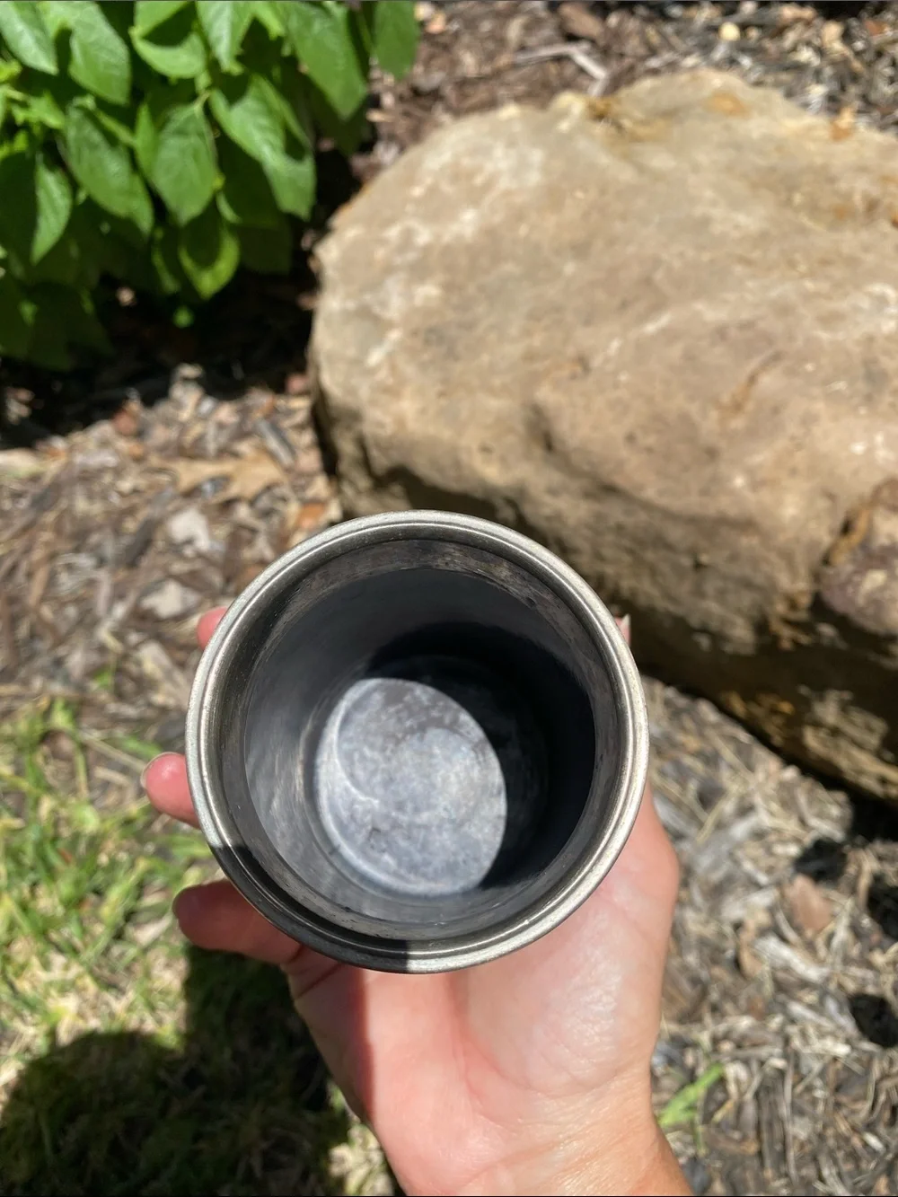 Silver-Trimmed Dark Brown Cylindrical Tumbler